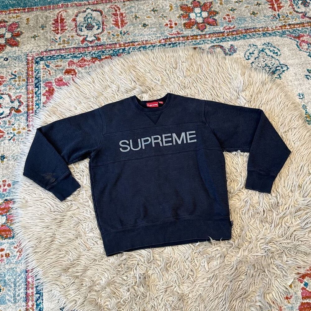 Supreme Zig Zag Stitch Panel Crewneck sweatshirt Black Size medium